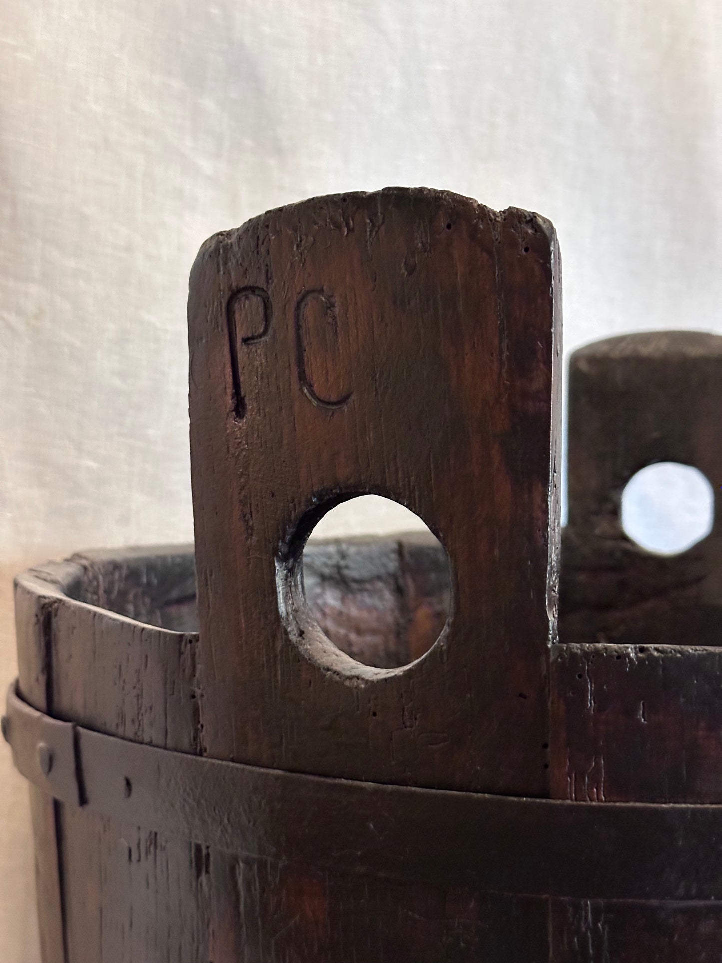 Antique Italian Wooden Bucket – Handcrafted Rustic Charm