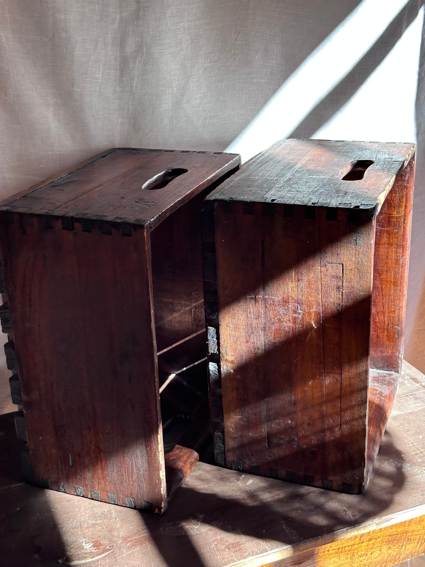 Pair of Antique Italian Wooden Crates – Handmade & Solid
