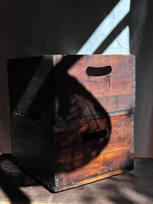 Pair of Antique Italian Wooden Crates – Handmade & Solid