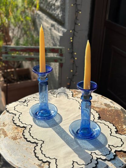 Mouth-Blown Glass Candle Holder - Dark Blue