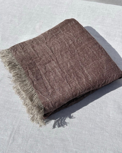 Asciugamano con frange di lino V.VM - Marrone cioccolato