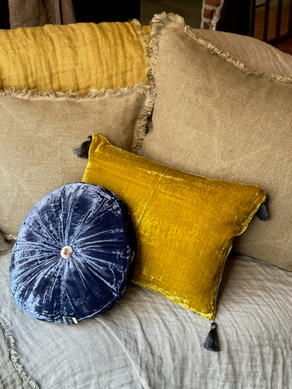 Velvet Tassels Cushion - Antique Moss