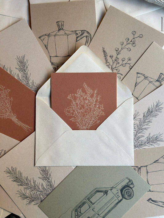 Card & Envelope - Floral Bouquet on Rust