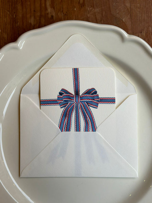 Card & Envelope - Blue, Red & White Bow