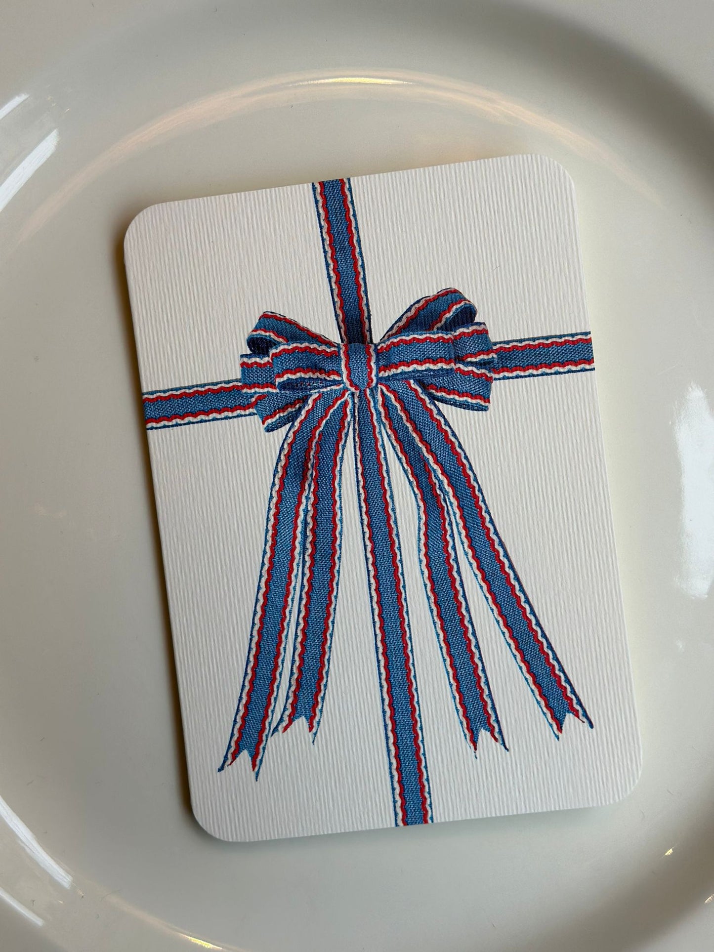 Card & Envelope - Blue, Red & White Bow