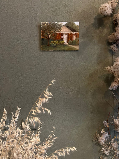 Dipinto ad olio della biblioteca di una piccola città