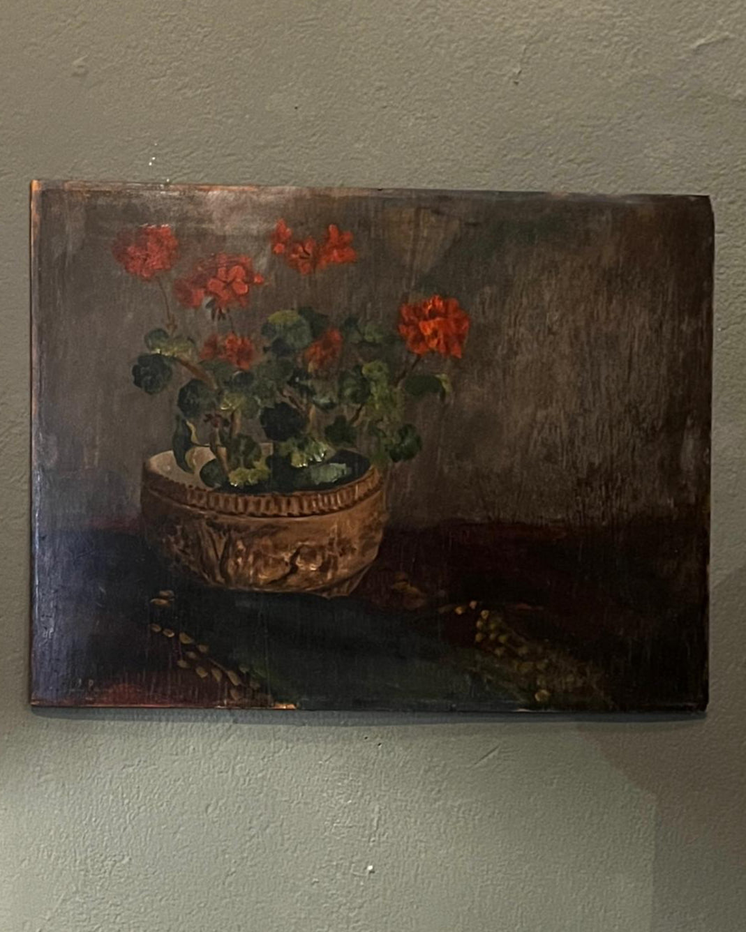 Antique Oil Painting - Still Life of Geraniums