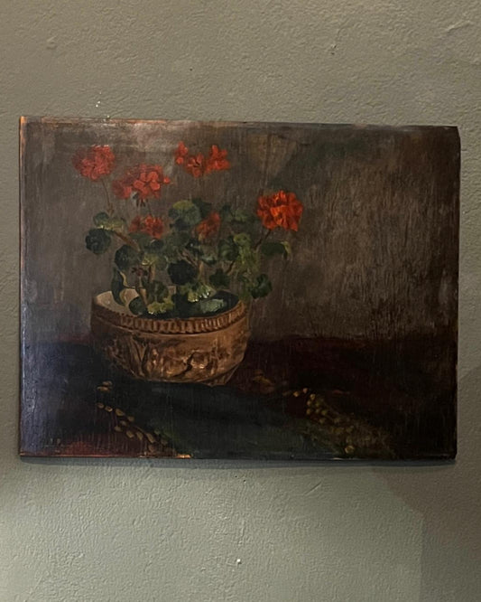 Antique Oil Painting - Still Life of Geraniums