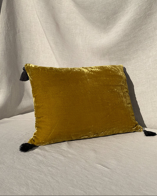 Velvet Tassels Cushion - Antique Moss