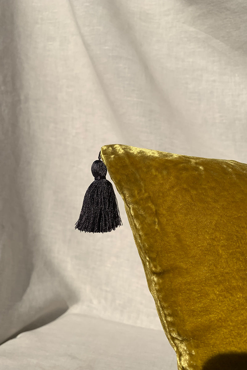 Velvet Tassels Cushion - Antique Moss