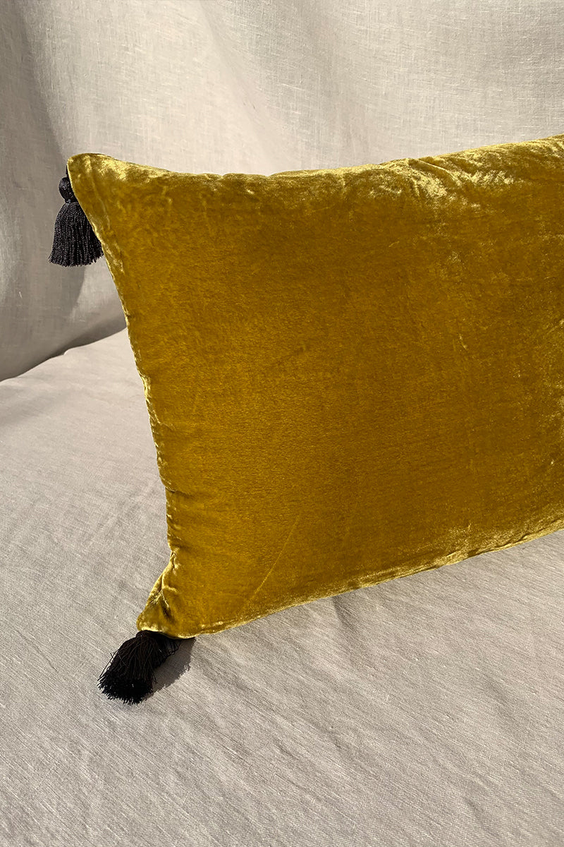 Velvet Tassels Cushion - Antique Moss