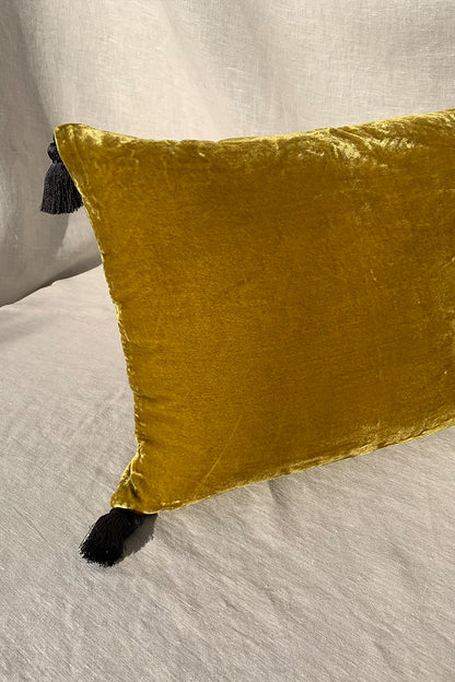 Velvet Tassels Cushion - Antique Moss