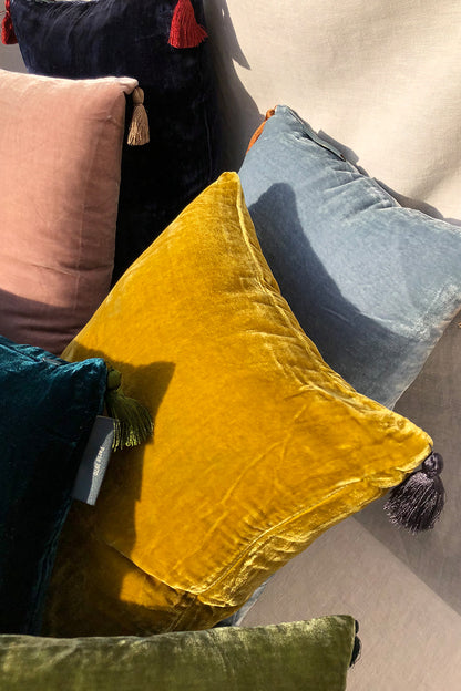 Velvet Tassels Cushion - Antique Moss