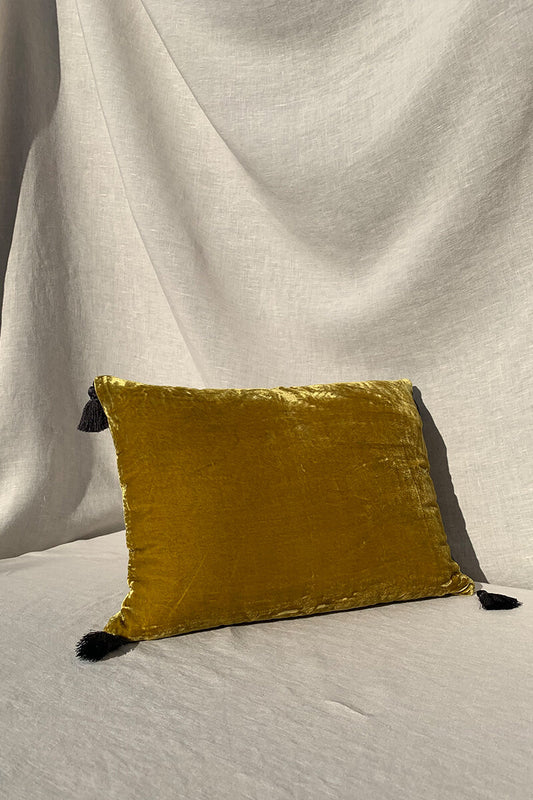 Velvet Tassels Cushion - Antique Moss