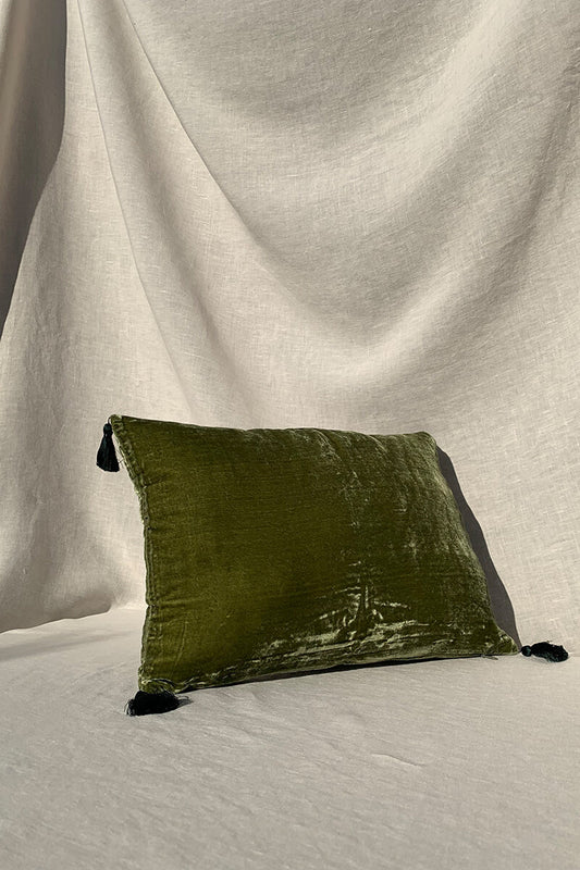 Velvet Tassels Cushion - Artichoke