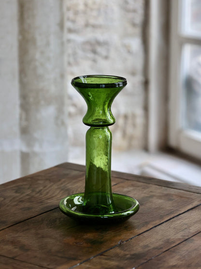 Mouth-Blown Glass Candle Holder - Olive Green