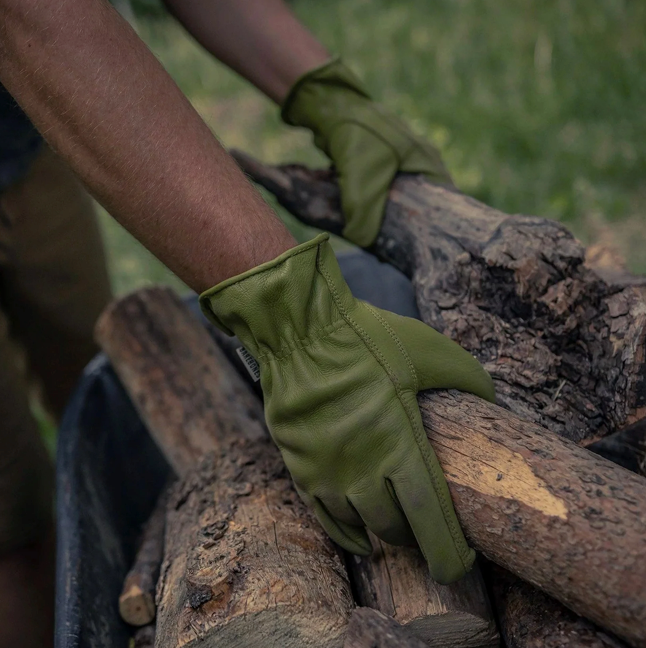 Leather Garden Gloves - Olive Green