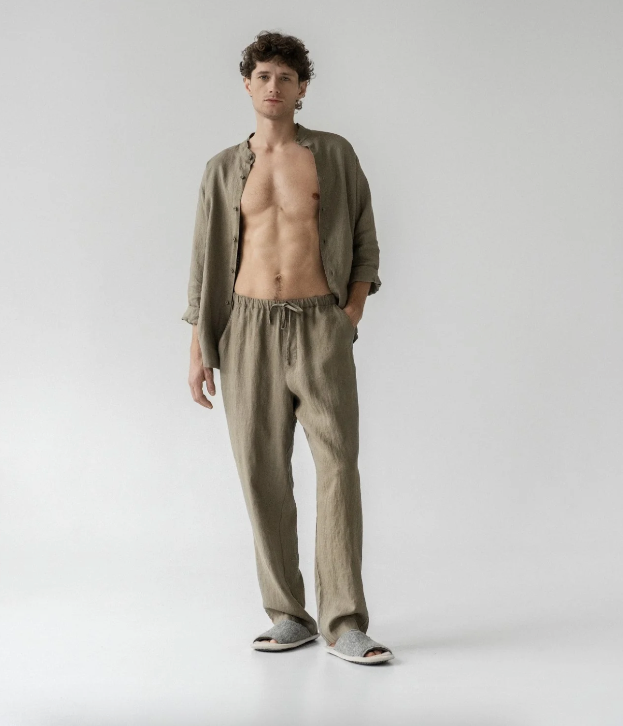 Men's Linen Loungewear Set - Khaki