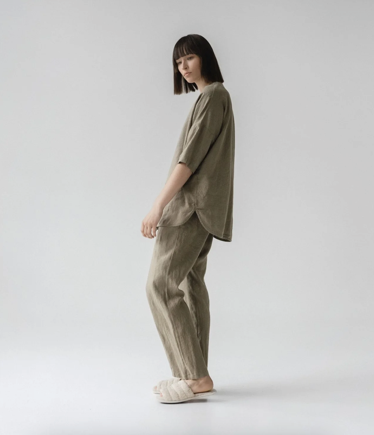 Women's Linen Loungewear Set - Khaki