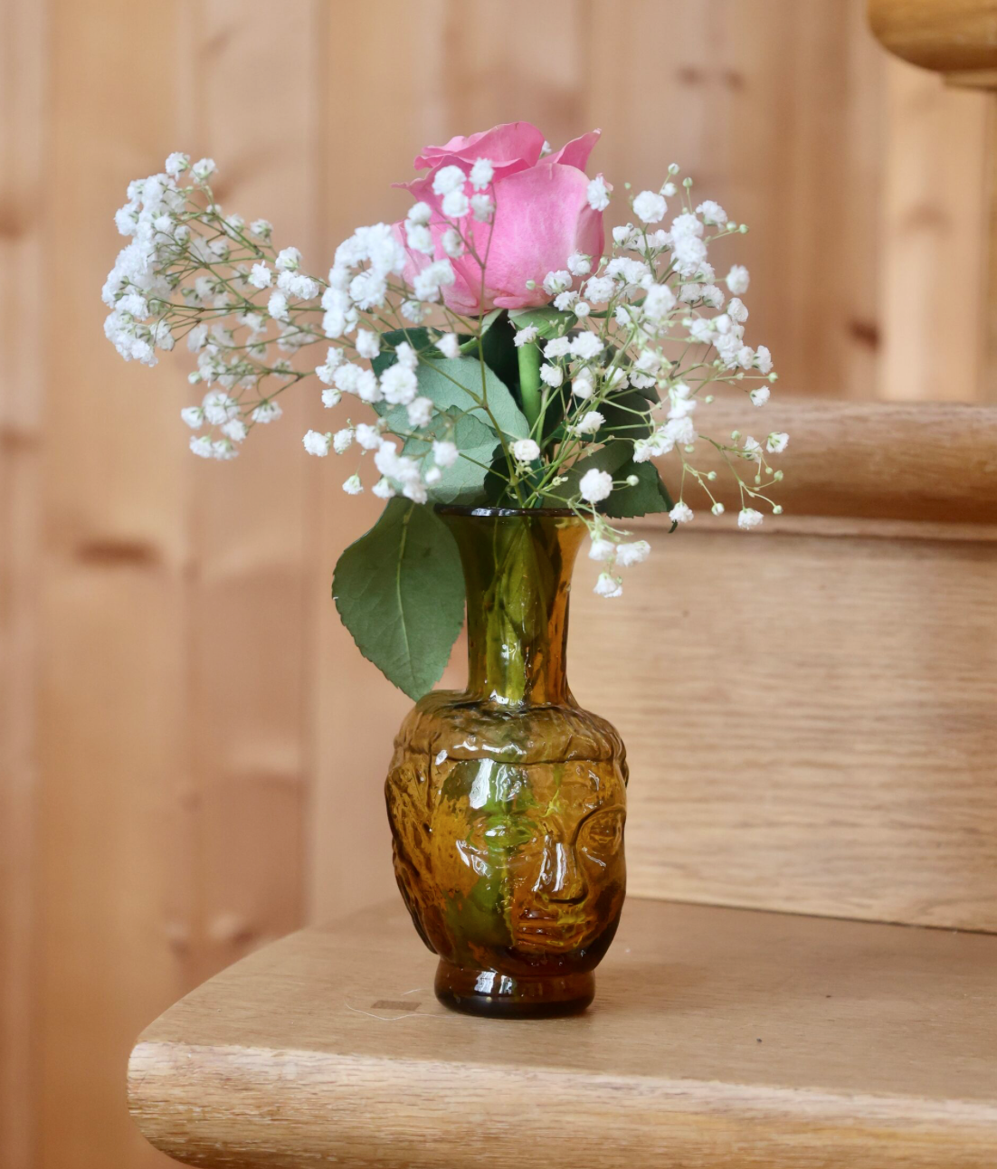 Handblown Glass Head Vase - Amber/Yellow