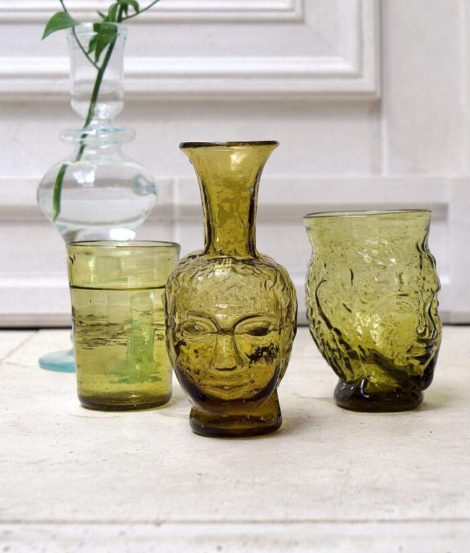 Handblown Glass Head Vase - Amber/Yellow