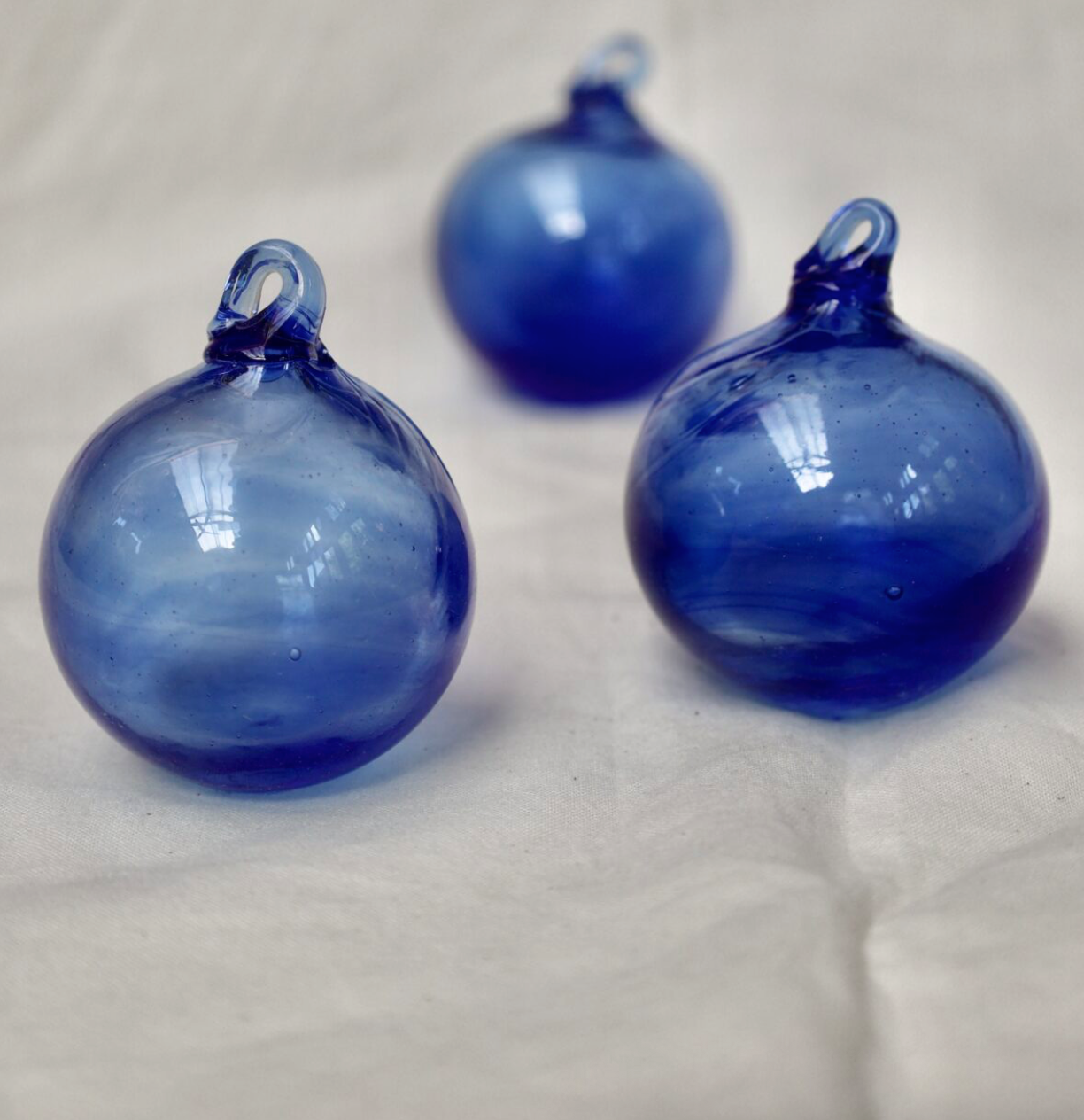 Handblown Glass Ornament - Light Blue - Small
