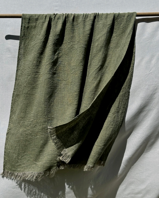V.VM Linen Fringe Towel - Olive Green
