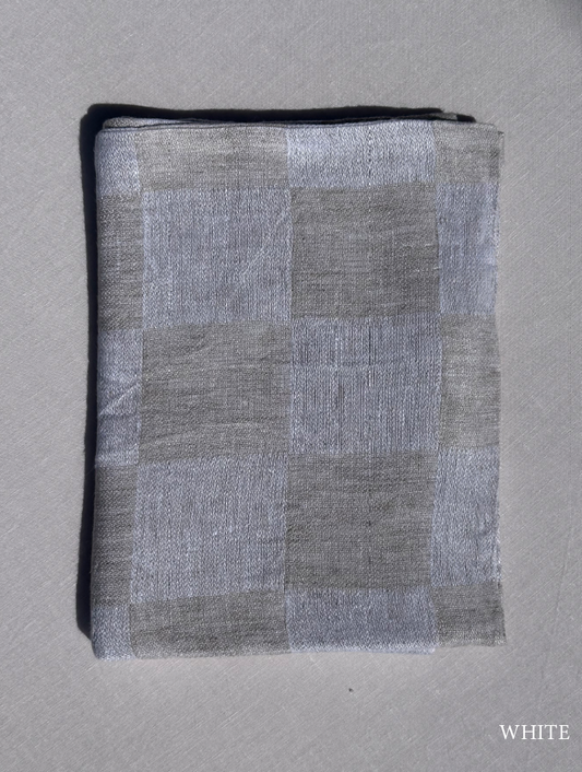 V.VM Check Linen Tea Towel - White Melange