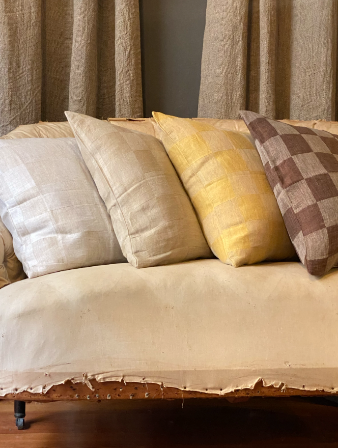 Cuscino in lino a quadri azzurri V.VM – 50 x 50 cm