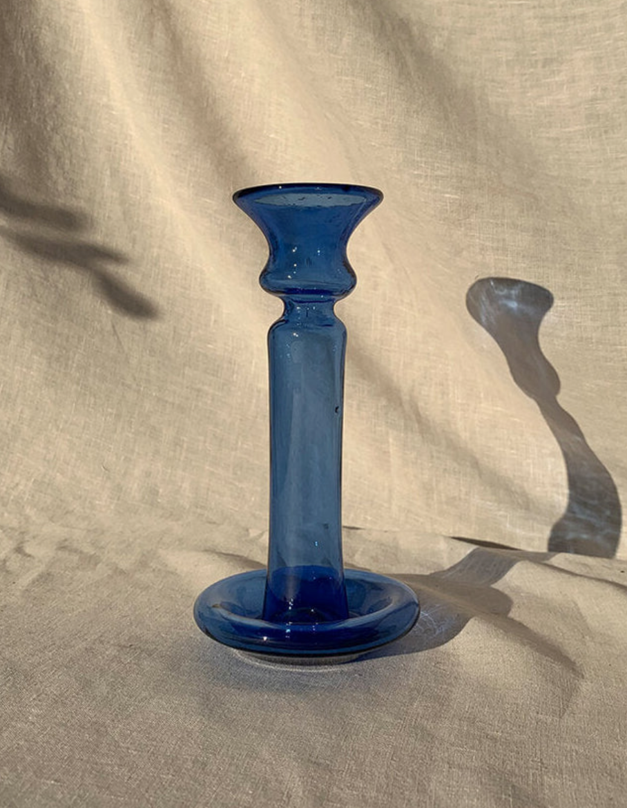 Mouth-Blown Glass Candle Holder - Dark Blue