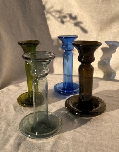 Mouth-Blown Glass Candle Holder - Dark Blue