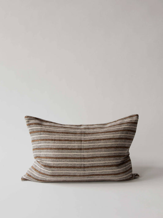 Brown Block Print Linen Cushion - 40cm x 60cm