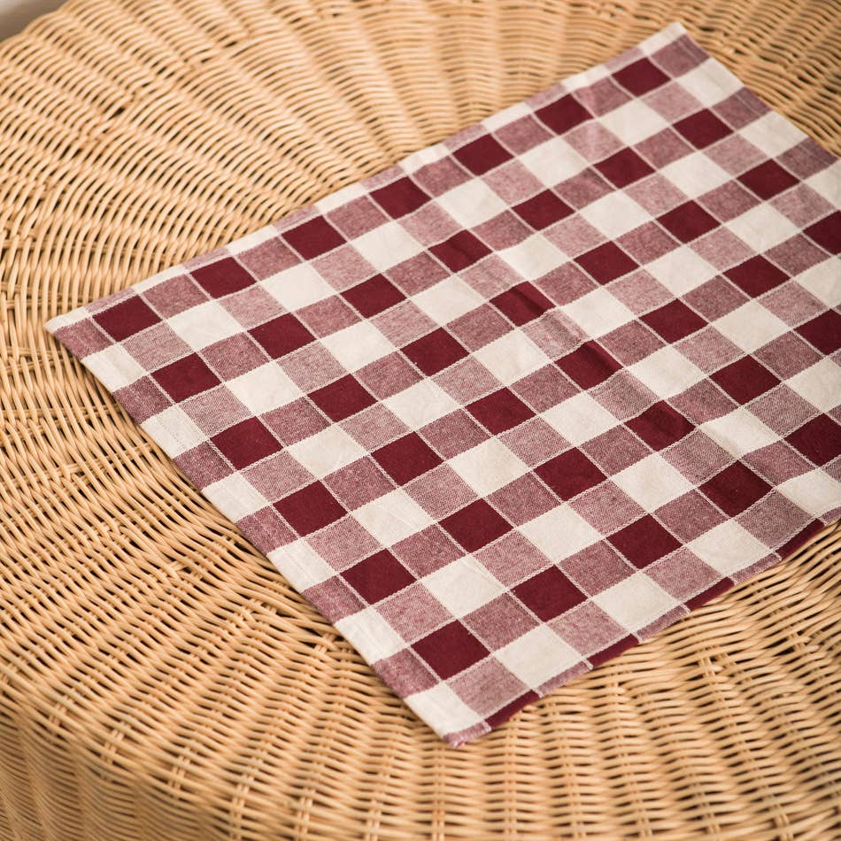 Woven Check Cotton Placemat Aubergine 35X50