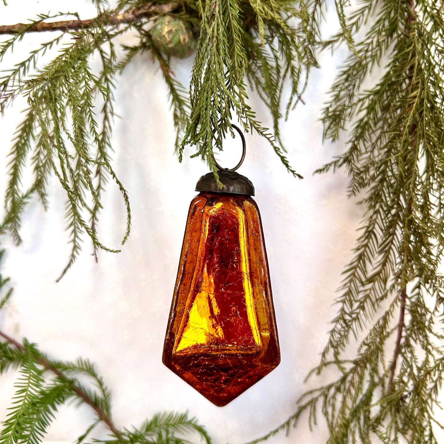 Amber Teardrop Mercury Glass Ornament