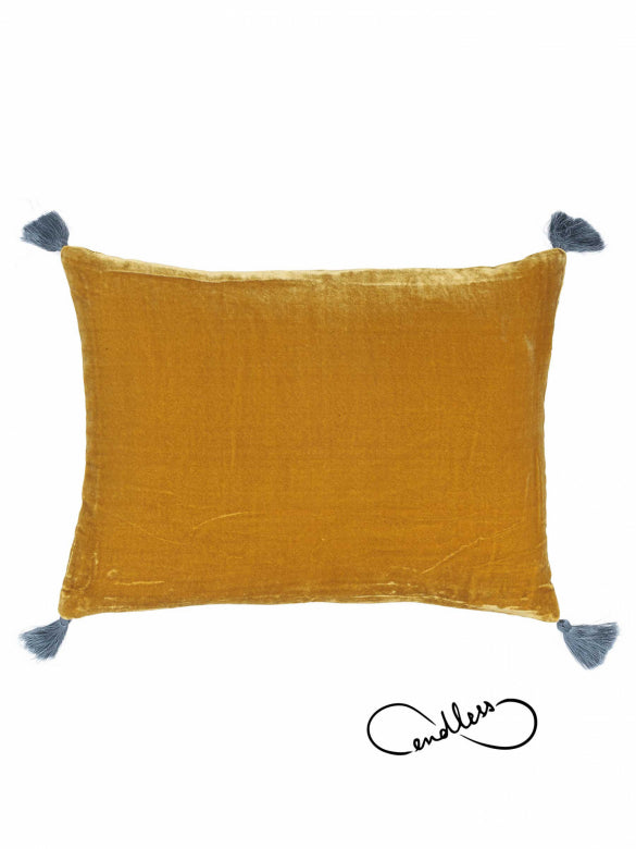 Velvet Tassels Cushion - Antique Moss